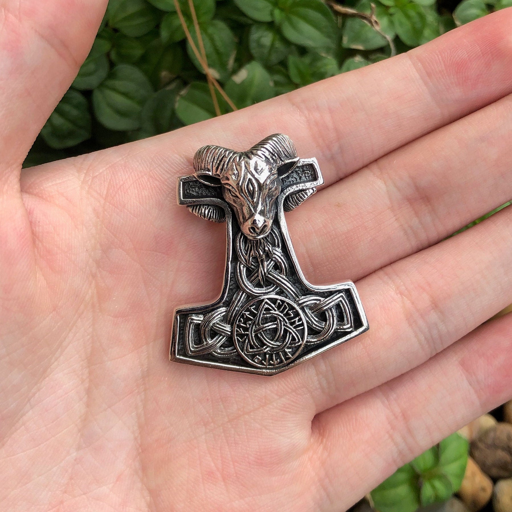 Goat Head Thor's Hammer Mjolnir Nordic Style Sterling Etsy