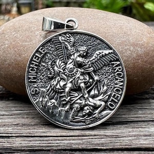 Handgefertigte 925 Sterling Silber St. Michael Anhänger San Michele ArcAngelo Schutzengel Amulett Halskette Silber Schmuck Geschenk von VINTZ