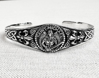 Handcrafted 925 Sterling Silver Saint Michael Christian Guardian Archangel Bracelet Jewelry Accessory Gift VINTZ