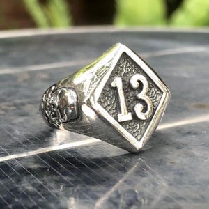 Handcrafted 925 Sterling Silver Diamond Lucky 13 Ring Gothic Style Biker Skull Ring Silver Jewelry Accessories Gift by VINTZ