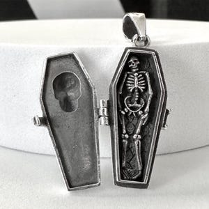 Handcrafted 925 Sterling Silver Coffin Locket Skull Gothic Punk Skeleton Death Pendant/Necklace Silver Jewelry Accessory Gift by VINTZ