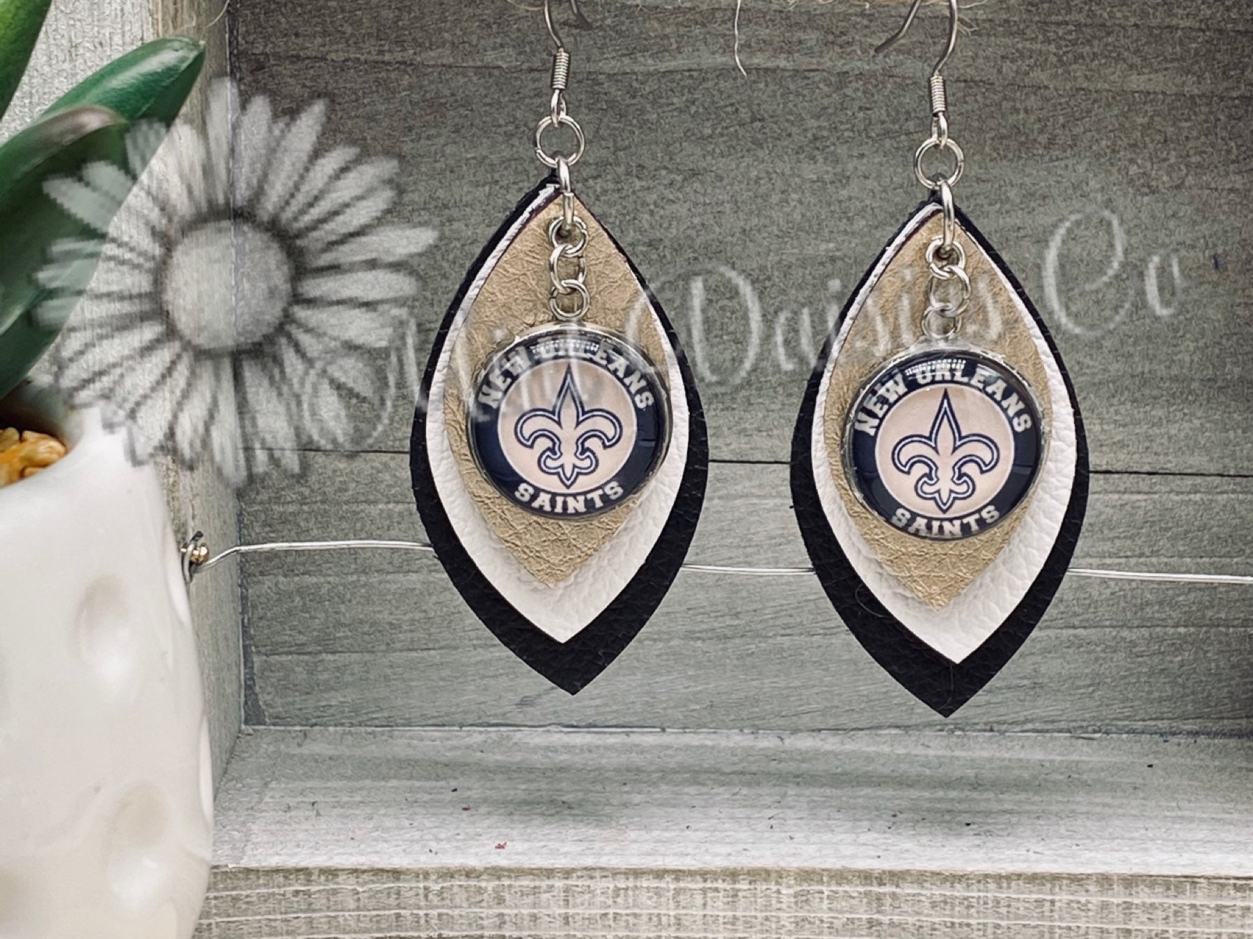New Orleans Saints Earrings Genuine Leather Earrings Saints Etsy