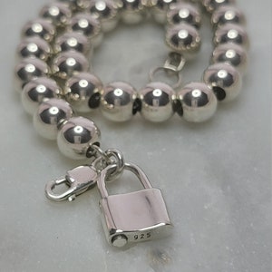 Sterling Silver 6mm Ball and Lock Charm Bracelet