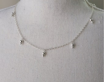 Sterling Silver 925 Hanging Multi Ball Drop Charms Necklace 45cm, Boho, Minimalist Style