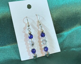 Blue Czech Crystal Glass Handcrafted Earrings Brand New