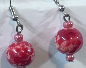 Round red glass Handcrafted Earrings