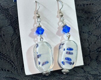 Blue Glass Handcrafted Earrings Brand New