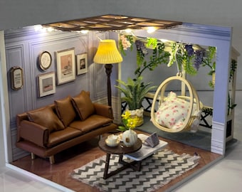 Miniature: Dollhouse Miniature Make Your Own Modular Miniature Town - fully assembled - all scenes included! Handcrafted