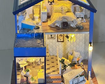 Assembled Miniature Dollhouse - "Sleeping in Seattle" Design, Working Lights
