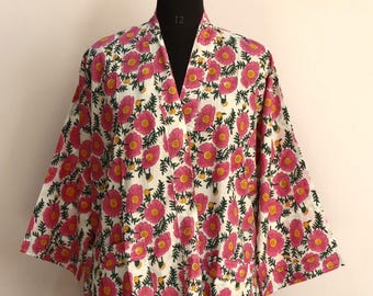 Floral Print Cotton Kimono Robe | Boho Beach Coverup