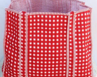 Handmade Quilted Tote Bag, Block Print Floral, Boho Beach Bag