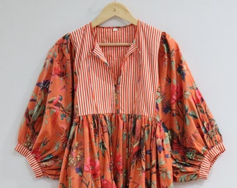 Block Print Cotton Midi Dress | Bird & Floral, Bohemian Style