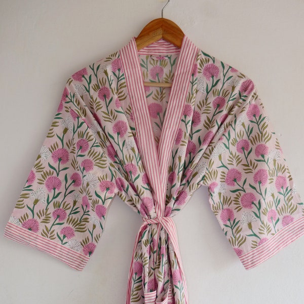 Block print robes, bridesmaid kimono robe, floral kimono, Beautiful bridal kimono, Indian floral gown, Indian floral robe, printed organic