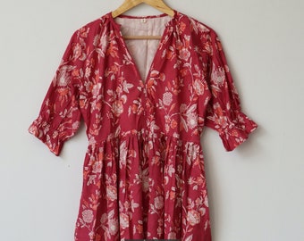 Robe midi, mini-robe, longue robe fleurie à blocs, robe en coton imprimée, tenues d'été, cadeau pour elle, tenue de plage, robe pour tenue de soirée