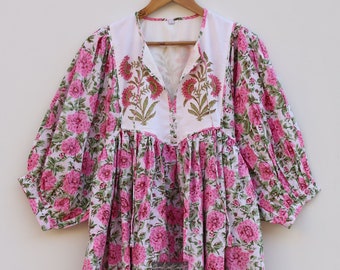 Vestido midi de algodón con estampado floral a mano, moda ética