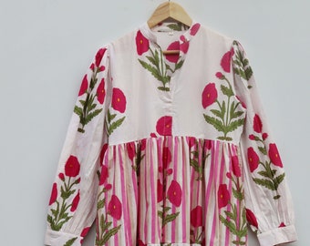 Hand Block Print Cotton Midi Dress | Floral Summer Dress