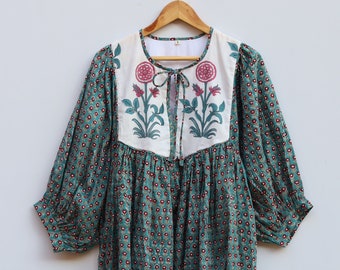 Hand Block Print Cotton Midi Dress | Handmade Indian Summer Gown