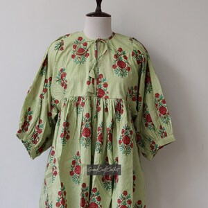 Midi Dress, Mini Dress, Floral Long Block Print Dress, Summer Wear, Gift For Her, Beach Cover Up, Party Wear, Deep Neck With String Closer