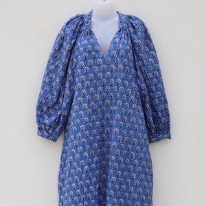 Floral Long Maxi dress  Block Print Dress, Deep Neck with string closer