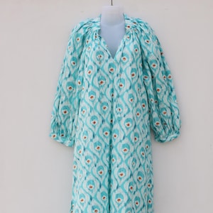 Floral Long Maxi dress  Block Print Dress, Deep Neck with string closer