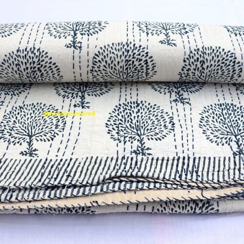 Kantha King Blanket Quilt Hand Block Print Kantha Quilt Etsy