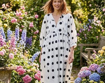 Vestido estampado de lunares hecho a mano – Vestido bohemio de algodón de Jaipur, vestido midi, minivestido, estampado artesanal, vestido bohemio, vestido de primavera