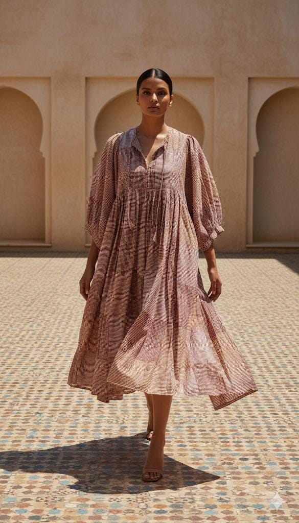 Brown Gingham Midi Dress