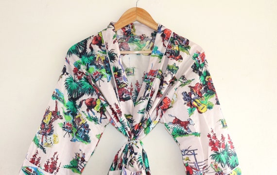 The Amazing Cowboy Cotton Kimono Robes Digital Print Kimono | Etsy