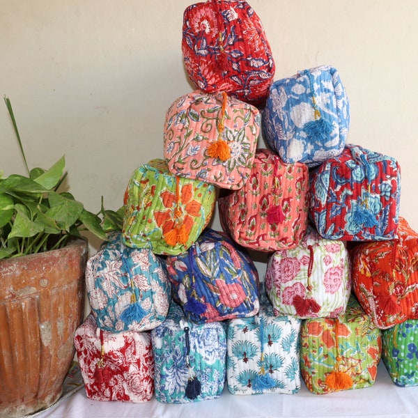 Block Printed Large Toiletry Bag, Waterproof Wash Bag, Makeup Bag, Cosmetic Bag, Travel Bag with Pockets, India Wood Blocks, Jumbo Wash Bag