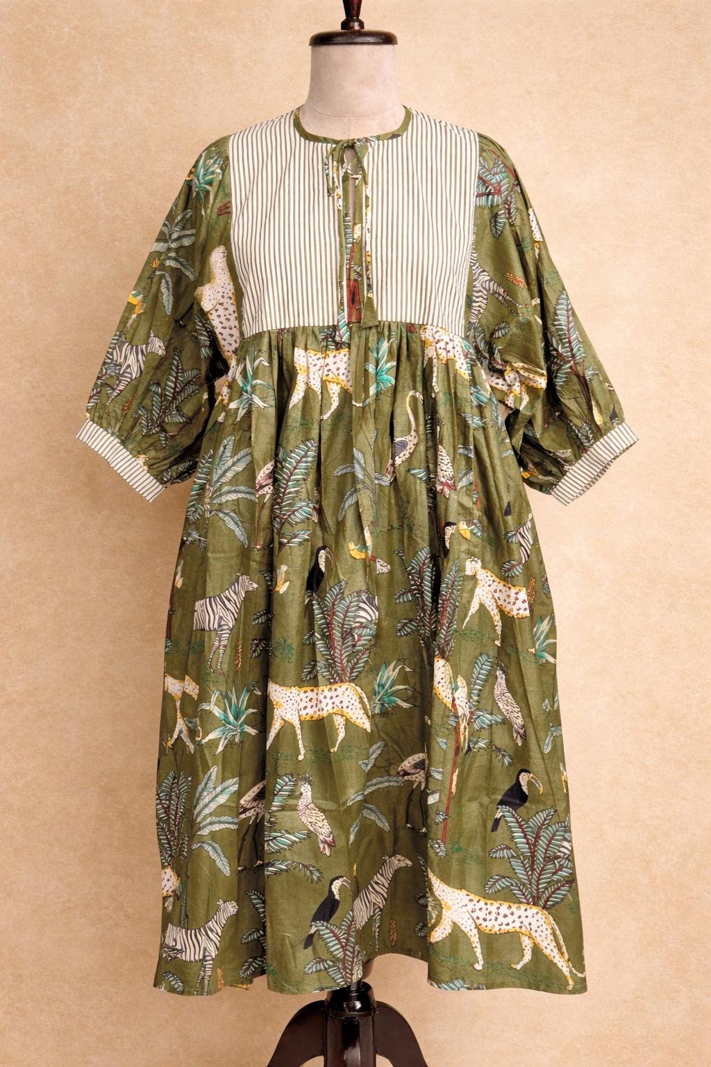 Green Animal Print Midi Dress
