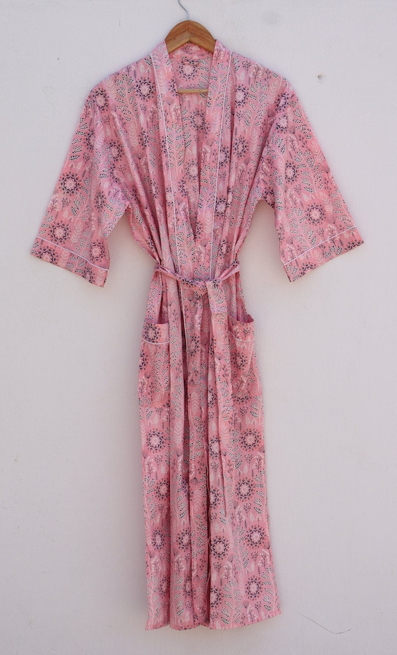 EXPRESS DELIVERY Hand Block Print Cotton Kimono Robes, Soft and