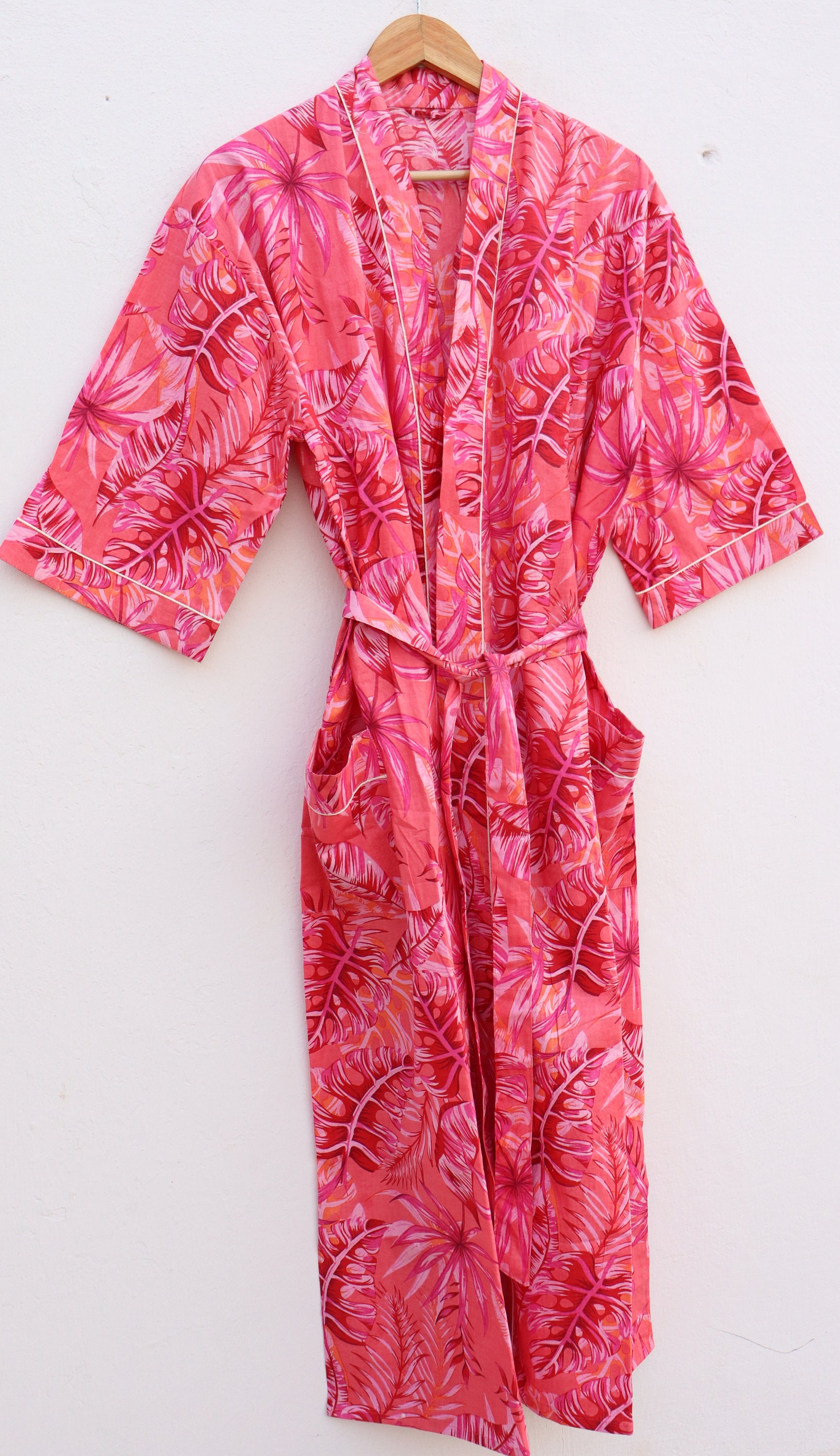 EXPRESS DELIVERY Cotton Kimono Robes Wild Leaf Print Kimono Etsy