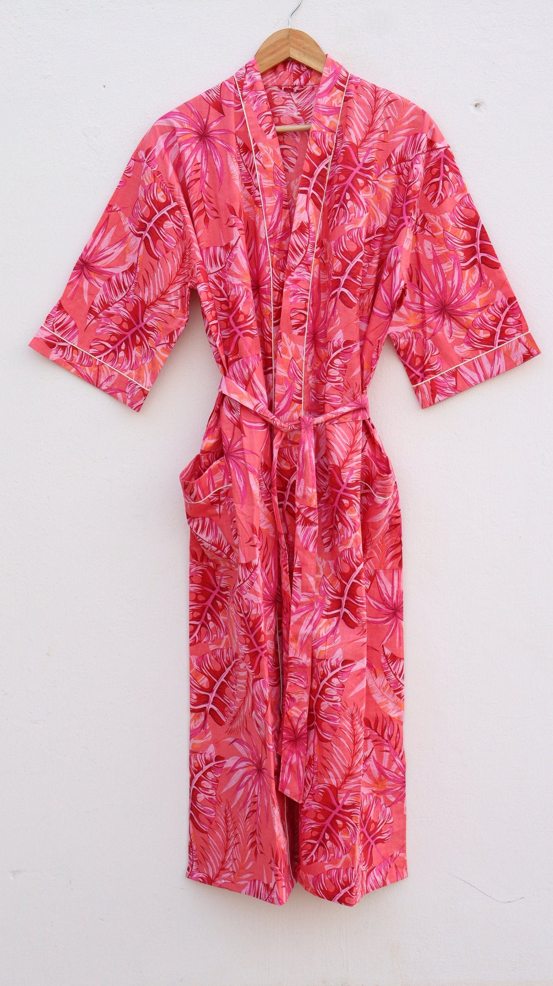EXPRESS DELIVERY Cotton Kimono Robes, Wild Leaf Print Kimono, Soft and