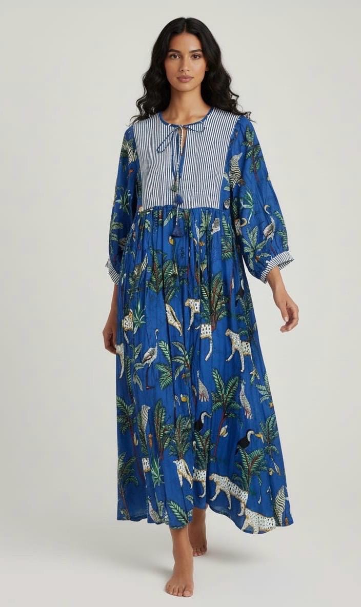 blue safari dress Dream Crush Lace-Up Back Mesh Overlay Midi Dress Blue