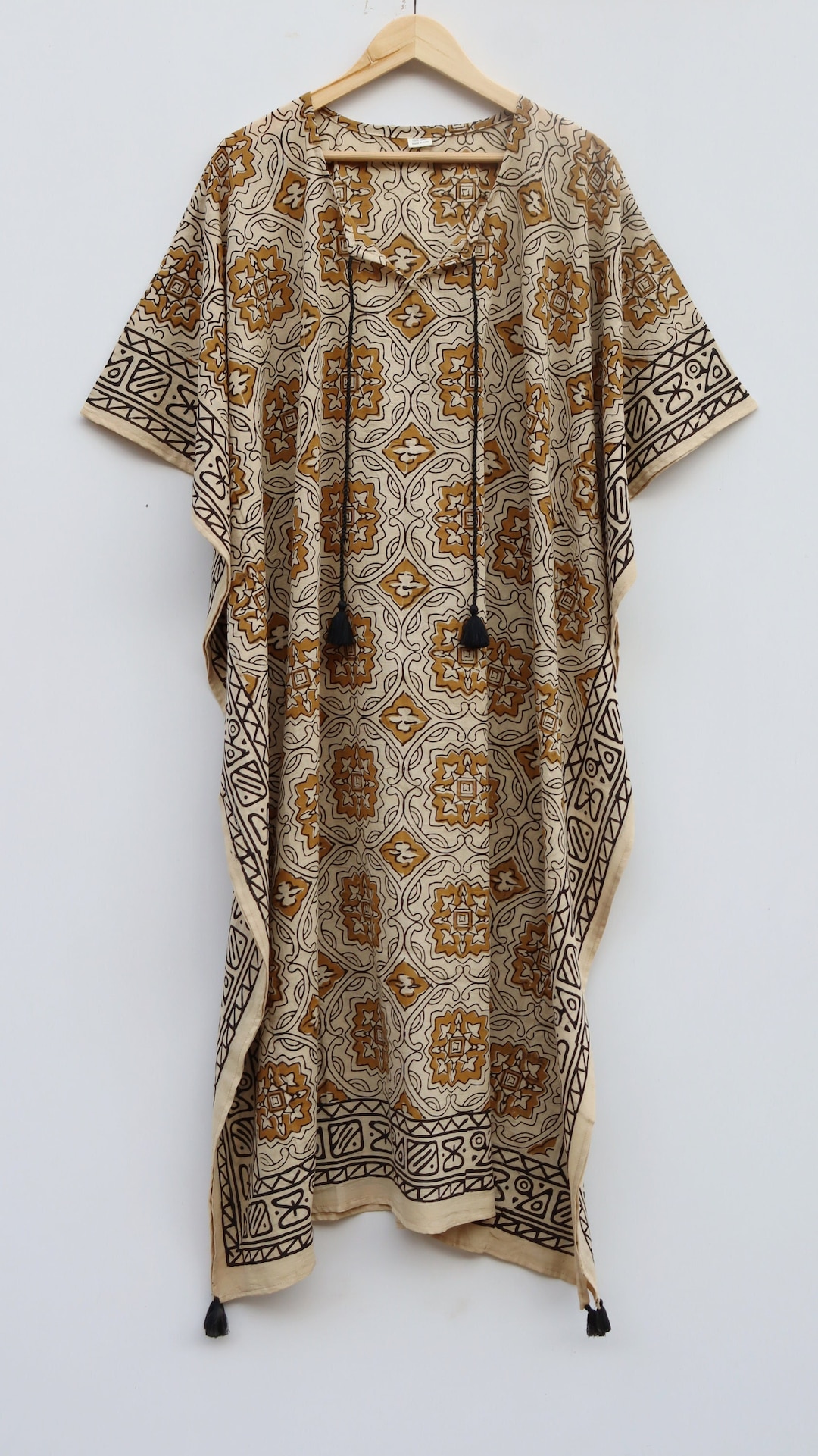Parvati Voile Kaftan - Elizabethan Block print - Cream