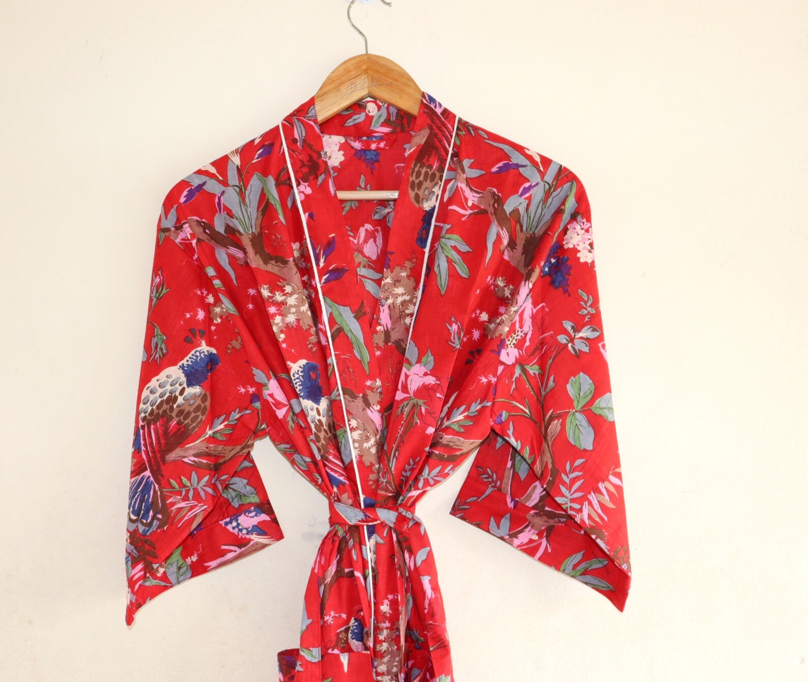 EXPRESS DELIVERY Cotton Kimono Robes Bird Print Kimono Soft Etsy