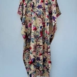 Schöner Baumwolle Kaftan Indisches langes Kaftankleid, Hippie-Stil Maxi, Damenvogel Gedruckter Kaftan, Partykleidung Kleid Indische Tunika. Bild 5