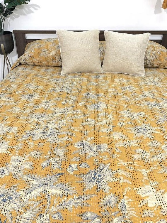 Yellow kantha quilt sale