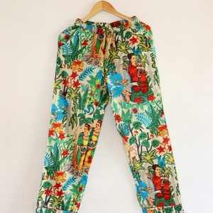 Cotton Frida Kahlo Pants/ Women Lounge Pants/ Beach Pants/ Floral ...