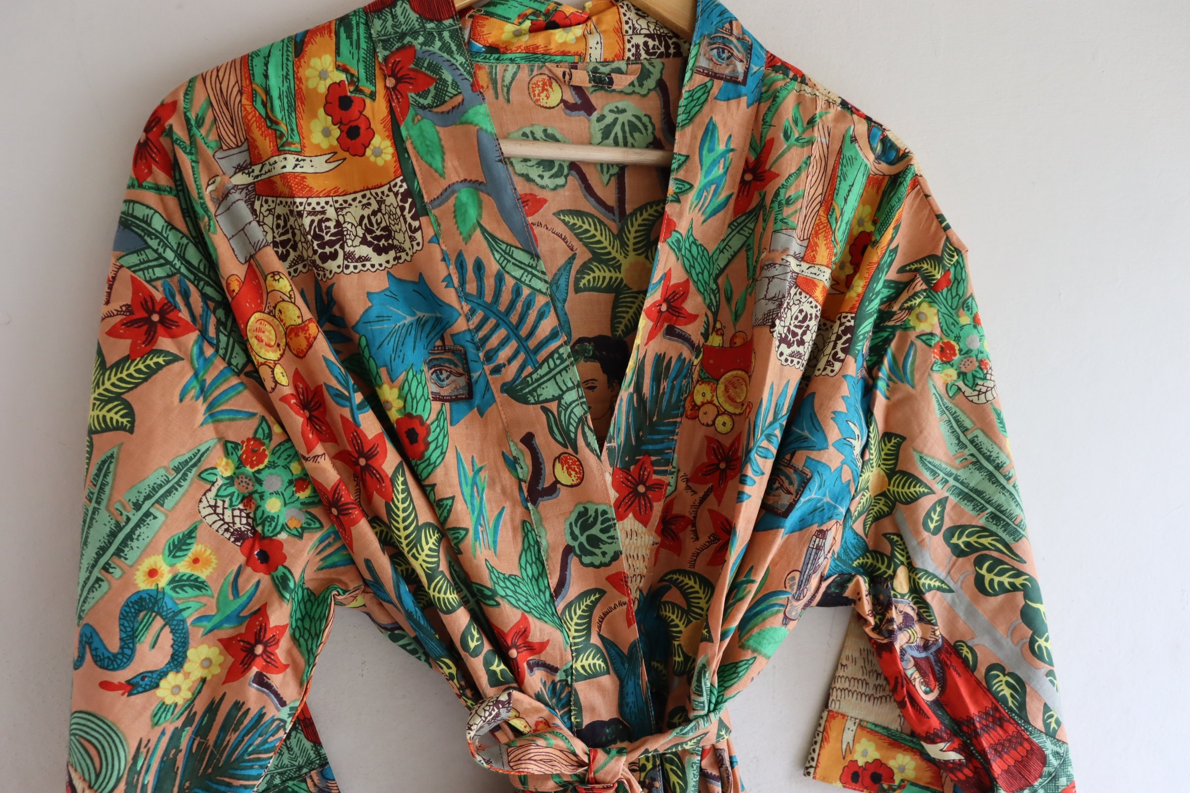 Long Frida Khalo Kimono Indian Cotton Design Boho Bohemian | Etsy