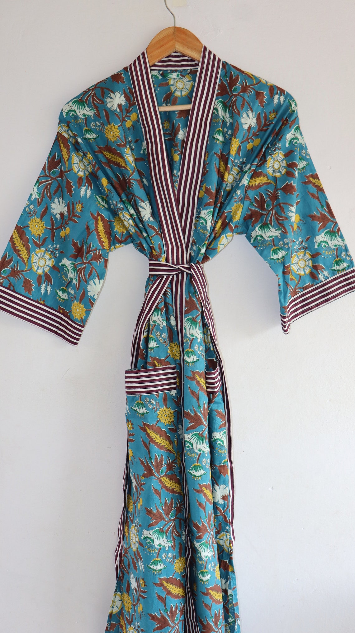 Hand Block Floral Printed Cotton Kimono Women's Long - Etsy