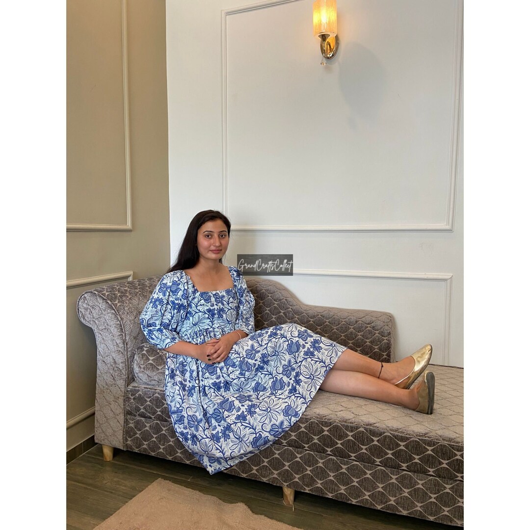 Livraison express Robe a manches blousons Robe pour femme Robe en coton a imprime floral Robe mi longue courte Robe d ete en coton Cadeau pour elle Etsy France