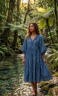 Handmade Indigo Stripe Block Print Cotton Dress |  Spring Closer Dress | Midi Mini Dress product logo