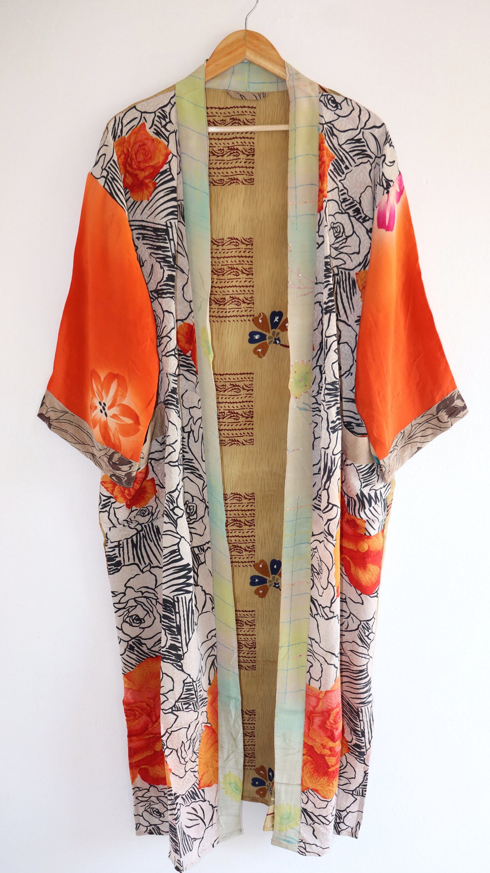 Kimono Crepe Patchwork robe longue en soie Robe de Etsy