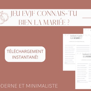 Jeu EVJF Connais-tu bien la mariée, Jeu enterrement vie de jeune fille, activité bachelorette party, jeu EVJF en français, jeu imprimable