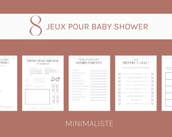 Jeux Baby Shower à imprimer – 8 activités minimaliste | Fête prénatale (PDF)