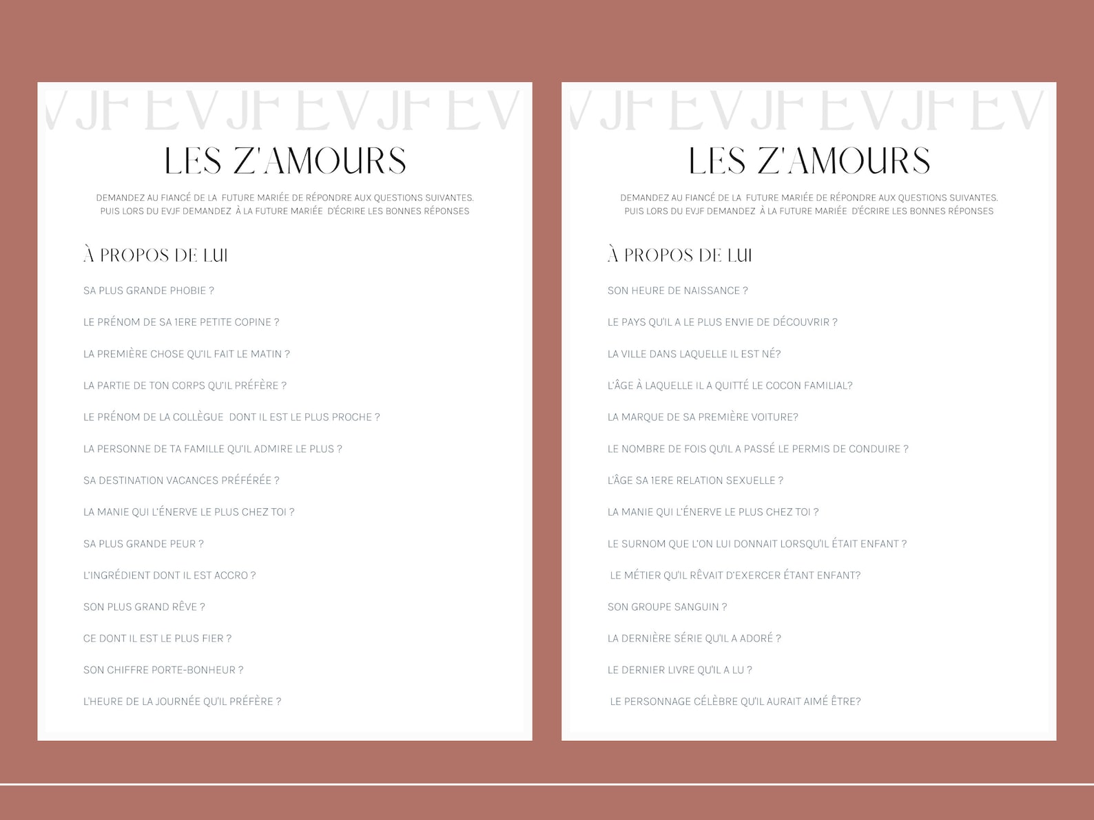 Jeu EVJF à Imprimer – Les Z’AMOURS | Activité Enterrement Vie De Jeune ...