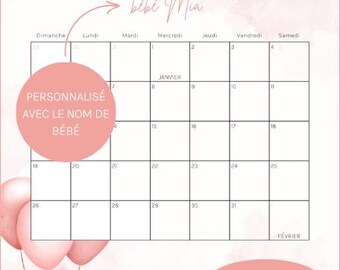 Jeu Baby Shower à imprimer – Calendrier de naissance personnalisé rose | Fête prénatale (PDF)