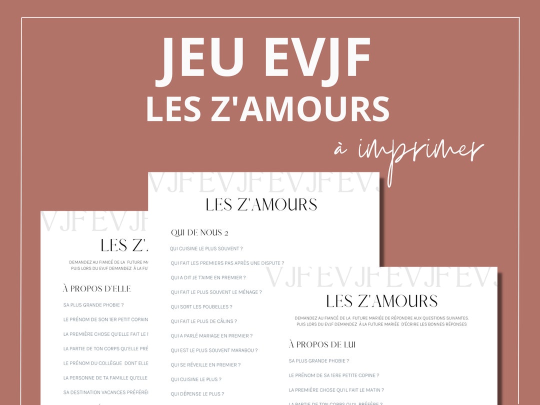Jeu EVJF Les Z'AMOURS à Imprimer Et à Télécharger Jeu Enterrement Vie
