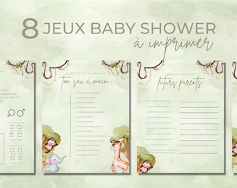 Jeux Baby Shower à imprimer – 8 activités thème jungle animaux | Fête prénatale (PDF)